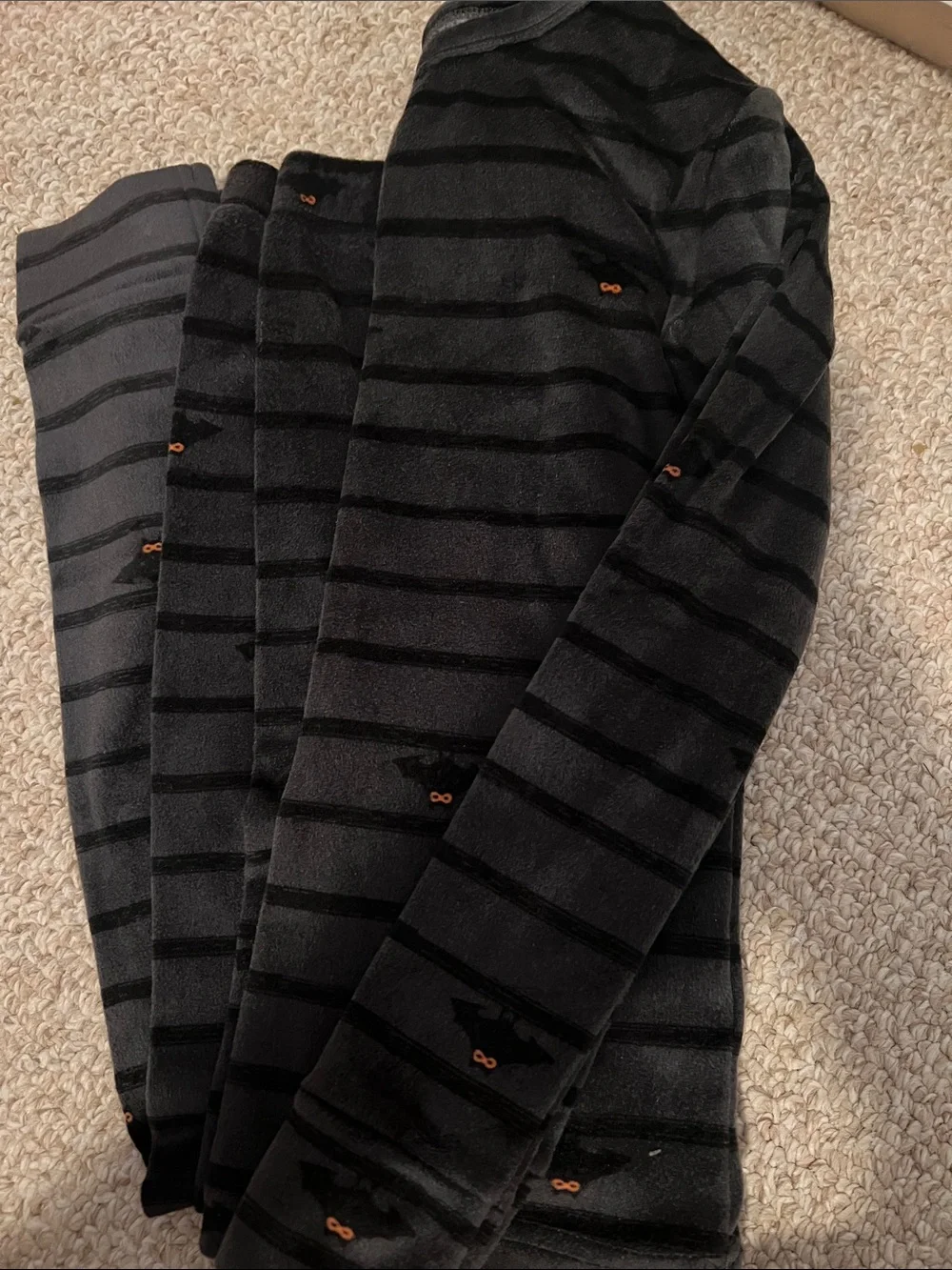 Halloween Pajamas - Black & Charcoal Striped Sweater with Subtle Bat accents